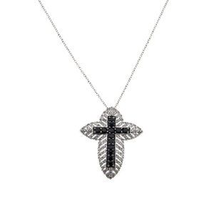 Colleen Lopez Black Spinel and White Zircon Cross Pendant 18"
